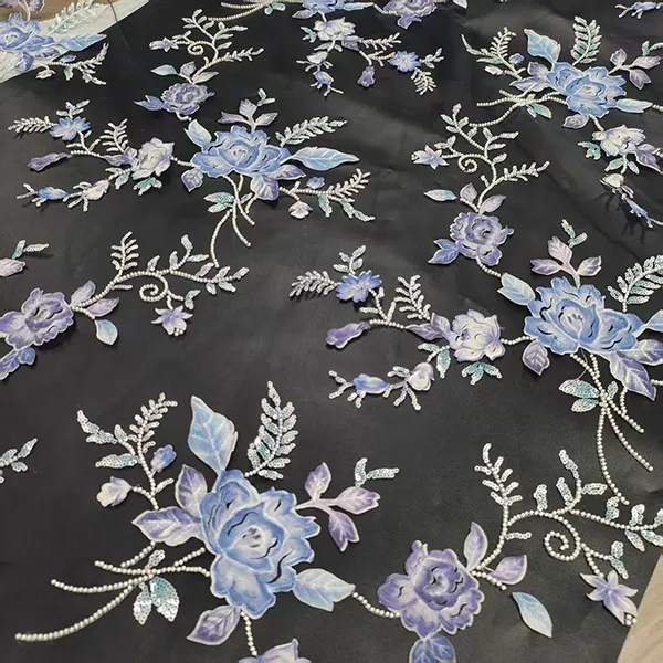 Broderie 3D cu flori din țesătură din dantelă brodata cu margele și paiete