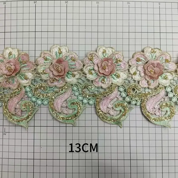 Dantelă de paiete florale tridimensionale de înaltă calitate, la modă, potrivită pentru rochii și alte accesorii