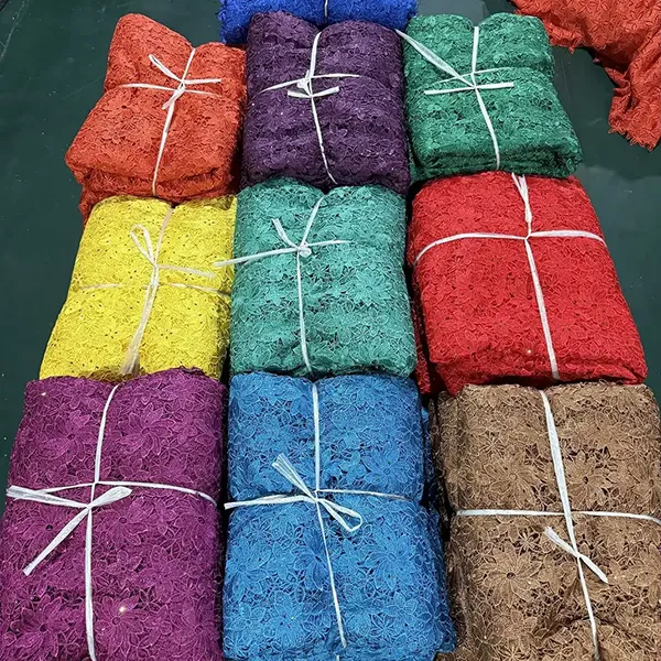 3d Flower Water Soluble Lace Fabric Embroidered Bead Guipure Lace Fabric