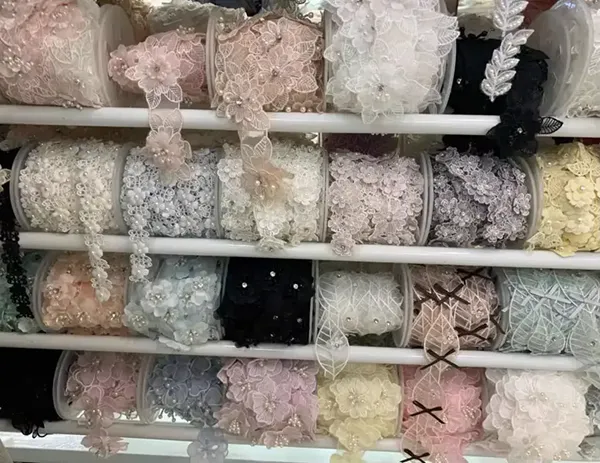 Multicolor Embroidered Lace With 3d Mesh Flowers Ribbon Beaded Tube Barcode Embroidery Lace