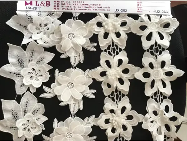 Multicolor Embroidered Lace With 3d Mesh Flowers Ribbon Beaded Tube Barcode Embroidery Lace