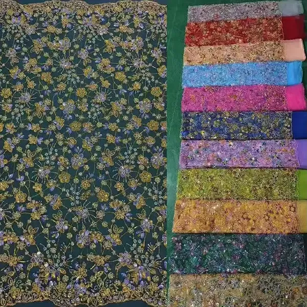 3d Embroidery Flower Applique Beads And Sequins Embroidered Lace Fabric