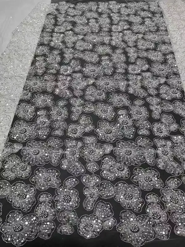 3d Ribbon Flower Embroidery Net Fabric With Sequins And Beads 3d Ribbon Flower Embroidery Net Fabric With Sequins And Beads