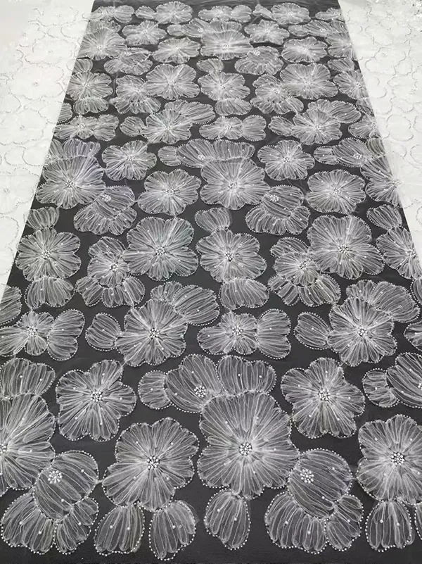 3d Ribbon Flower Embroidery Net Fabric With Sequins And Beads 3d Ribbon Flower Embroidery Net Fabric With Sequins And Beads