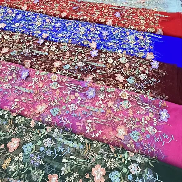 Vintage Multi Color Embroidery Mesh Lace Fabric For Dresses Vintage Multi Color Embroidery Mesh Lace Fabric For Dresses