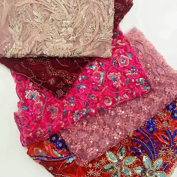 Vintage Multi Color Embroidery Mesh Lace Fabric For Dresses