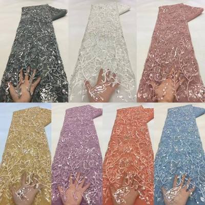 Țesătură de dantelă de nuntă colorată 3d fluture cu margele brodate de șantiere