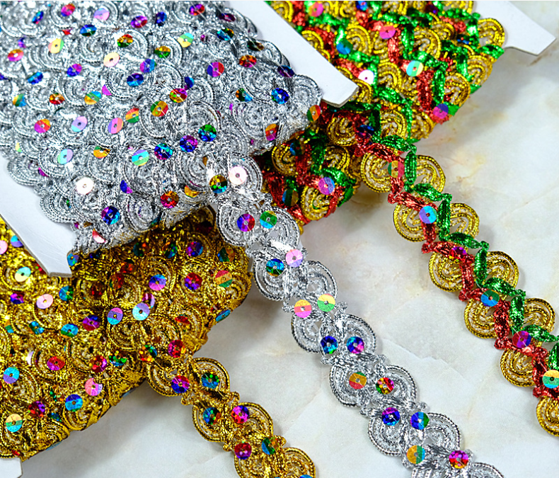 Accesorii pentru îmbrăcăminte Gold și argintiu bordură metalică din dantelă metalică paiete de aur broderie tai de dantelă din dantelă