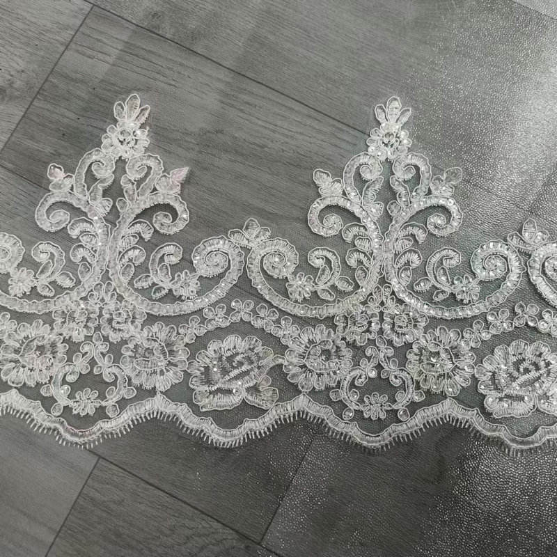 Tăiet de dantelă de mireasă albă de lux din dantelă franceză din dantelă brodată pentru mireasă pentru rochie de mireasă