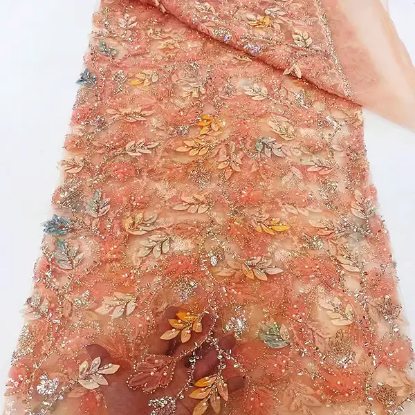 Țesătură de dantelă din dantelă de broderie de lux 3D din dantelă de paiete